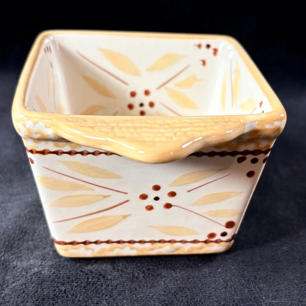 Temp-tations Old World Yellow 10oz Square Ramekins Set of 4 Ceramic Bakers